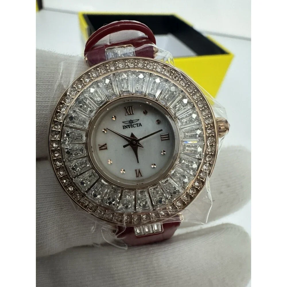 Invicta Celestial Lady 30mm Rose Gold/Pearl Dial Red Leather Band 70348